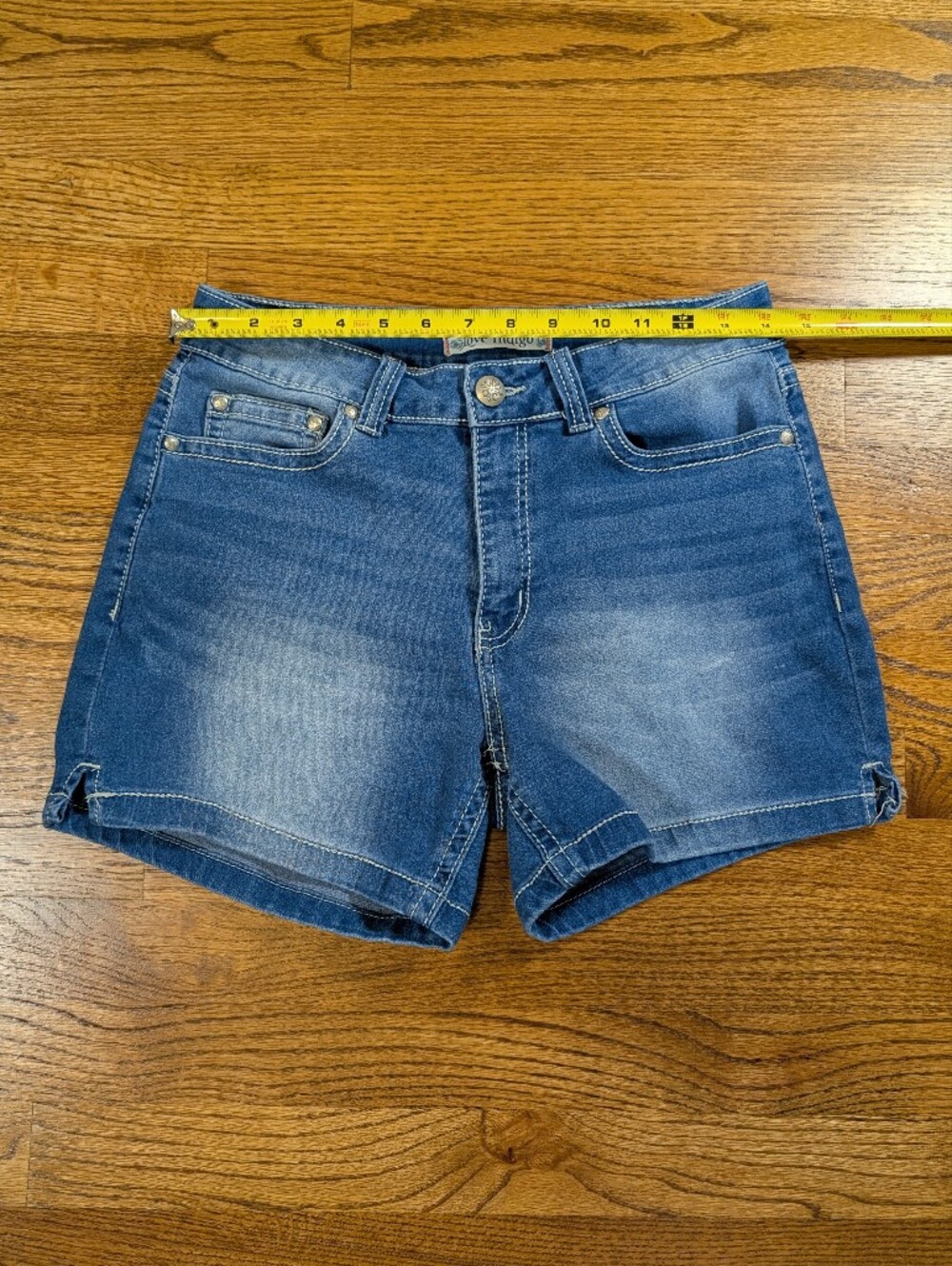 Love Indigo Denim Jean Shorts American Flag Pocket Stretch Women's Size 8 - Picture 4 of 7